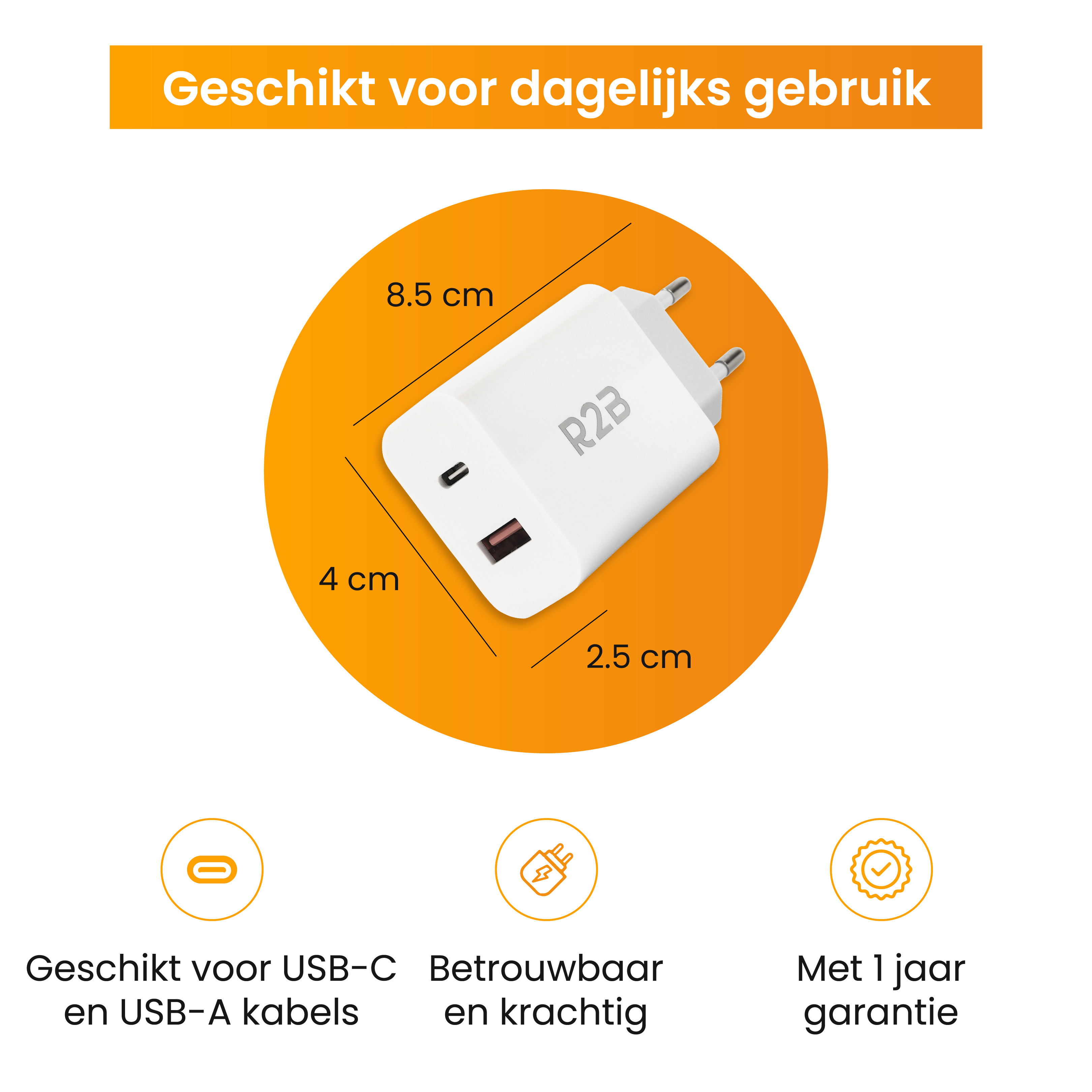R2B 20W Witte USB A & USB C Oplader