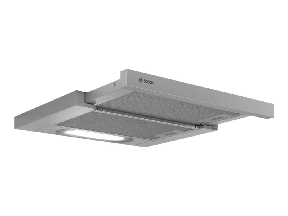 Bosch Hood DFT63AC50 Series 4 Telescopic, Energy efficiency class D, Width 60 cm, 368 m³/h, Mechanical, Silver, LED