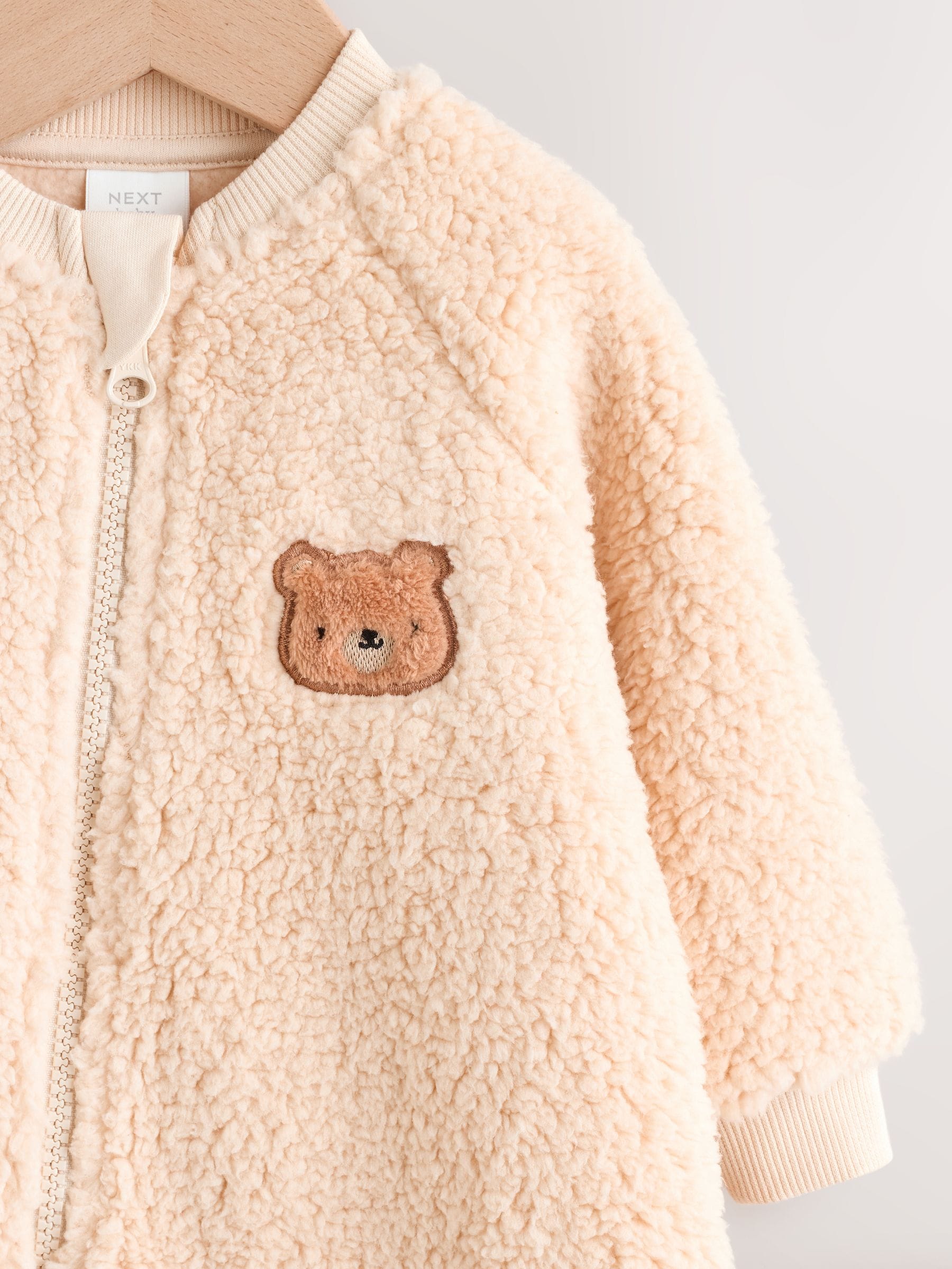 Neutraal met beren - Baby Heavy Fleece Sleepsuit