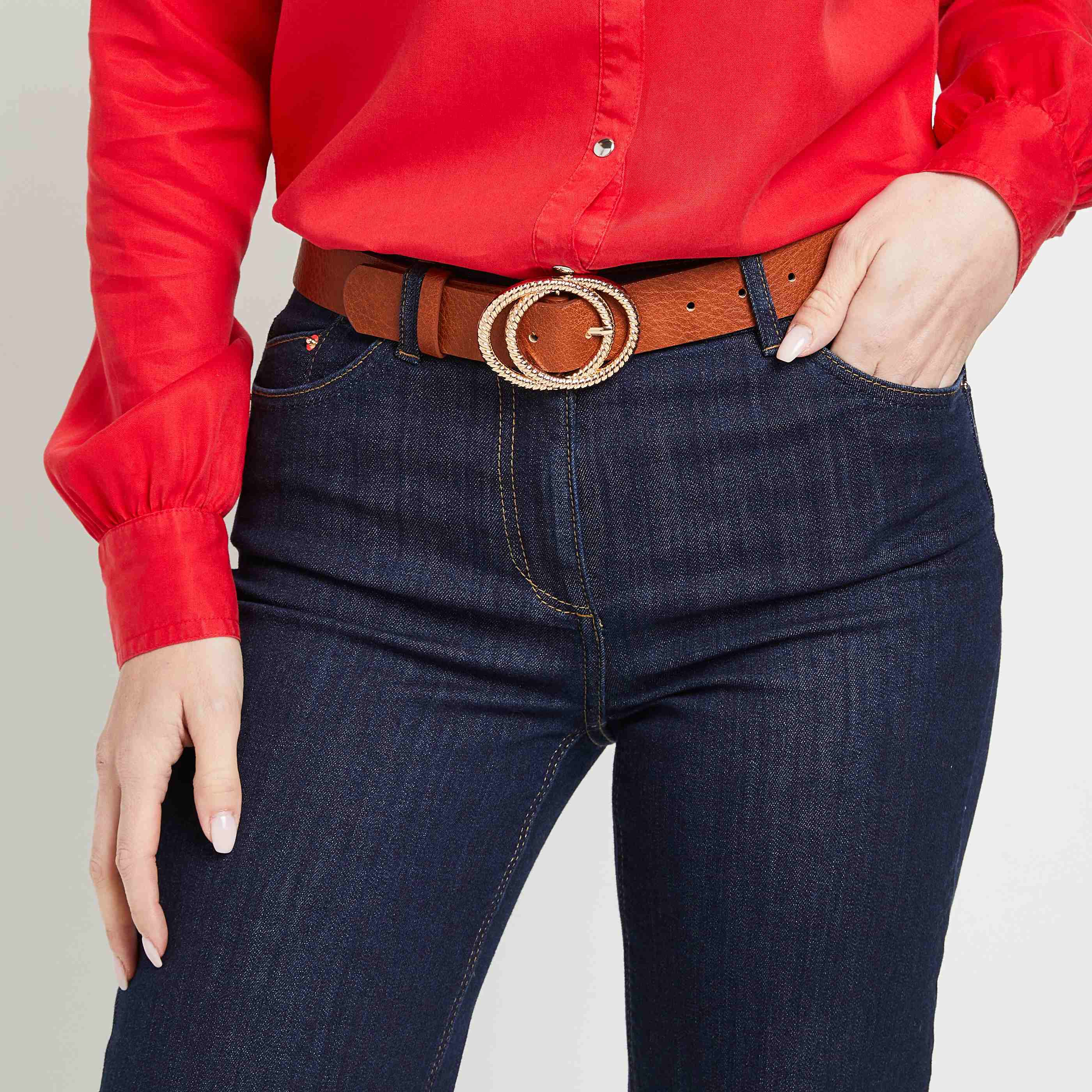 Ceinture double boucle femme - CAMEL