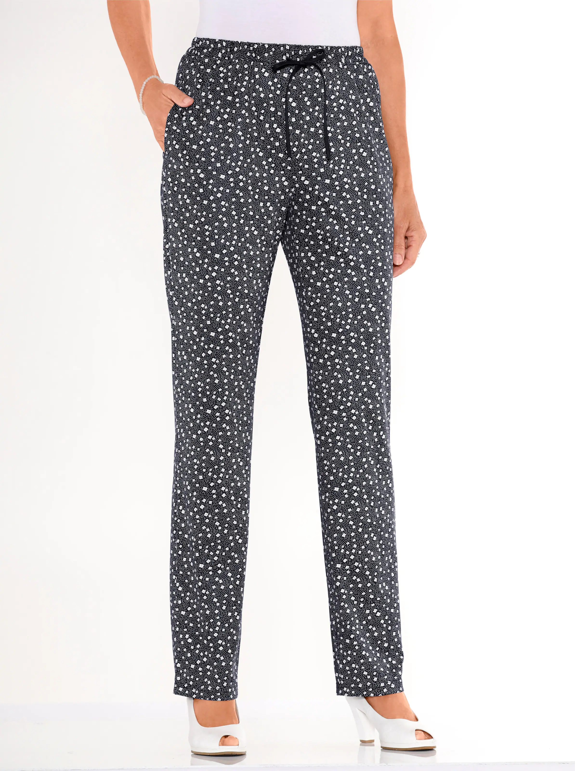 Jerseyhose in schwarz-millefleurs