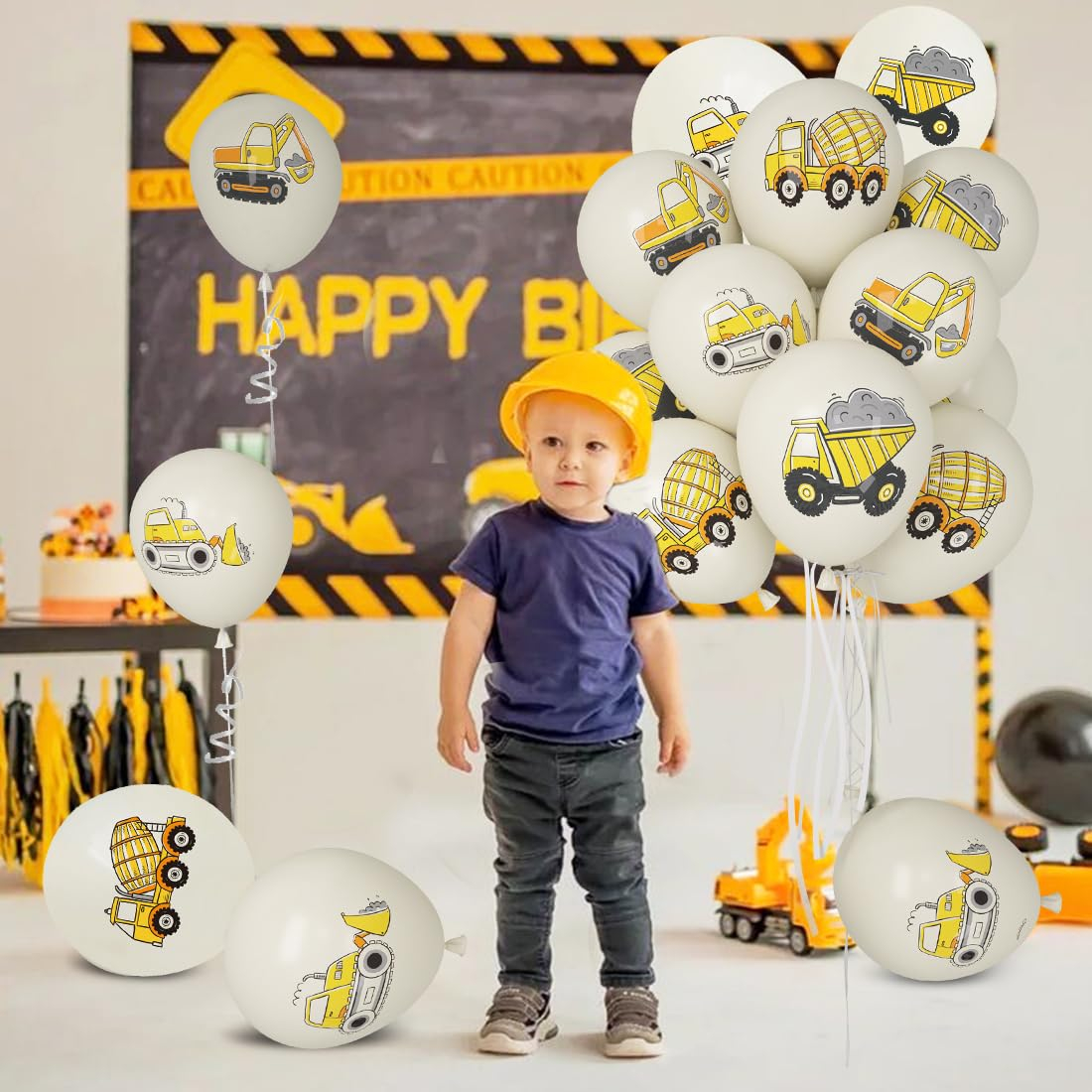 (36er Set) Ø30cm Baustelle Party Deko Ballons Kinder Latex Luftballons - Beige / Gelb