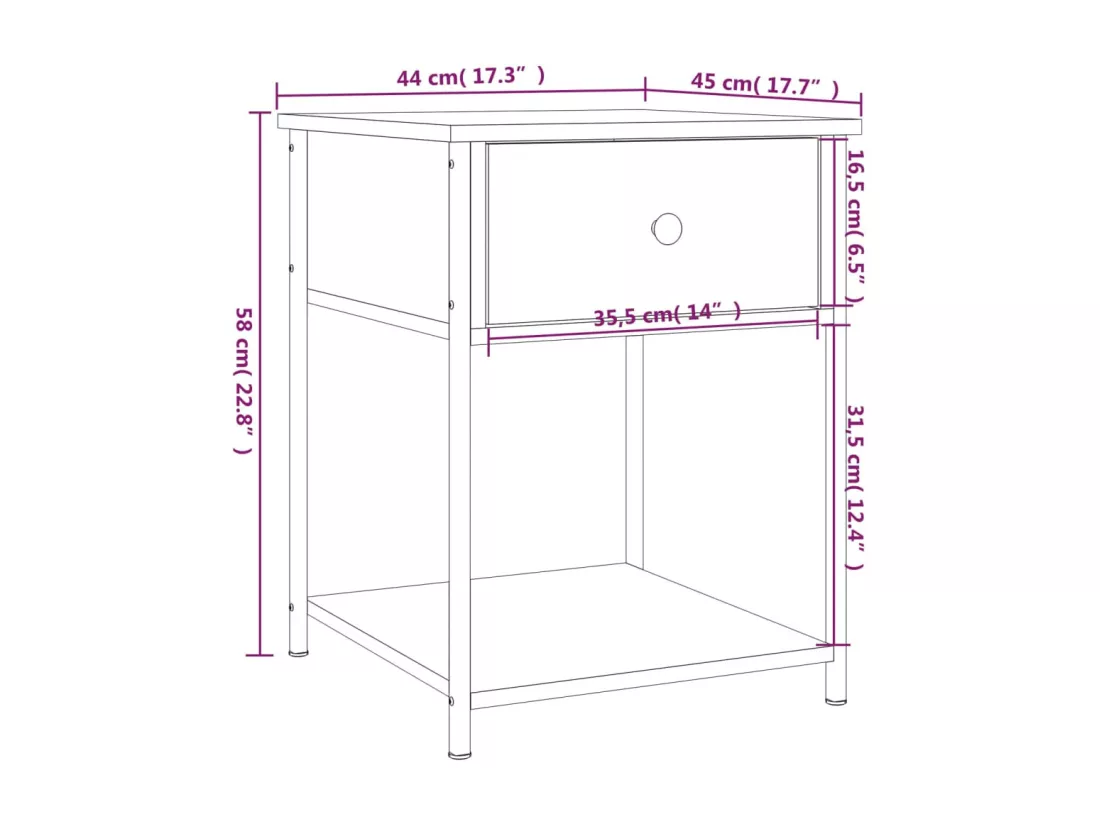 Table de chevet sonoma gris 44x45x58 cm bois d'ingénierie
