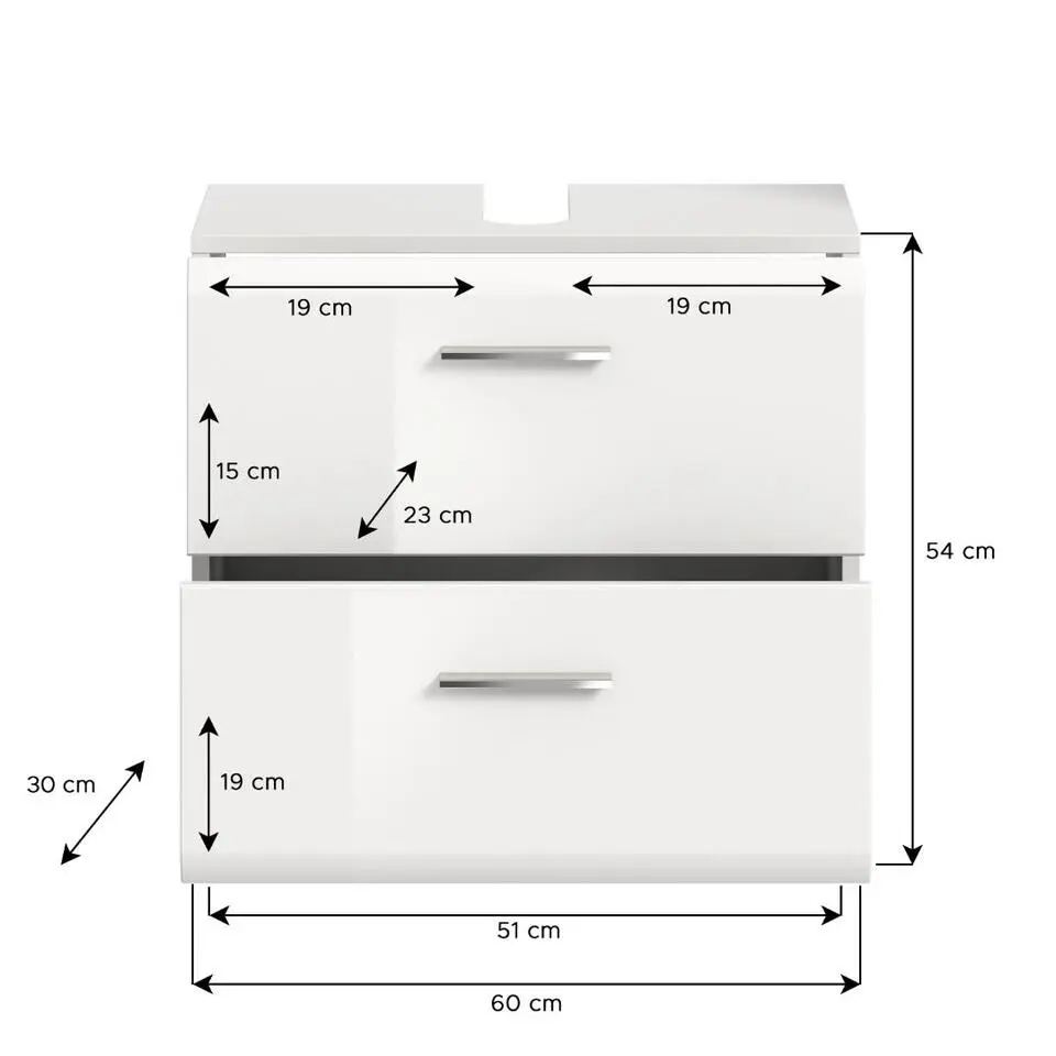 Hioshop Ice wastafel 2 lades wit hoogglans- wit