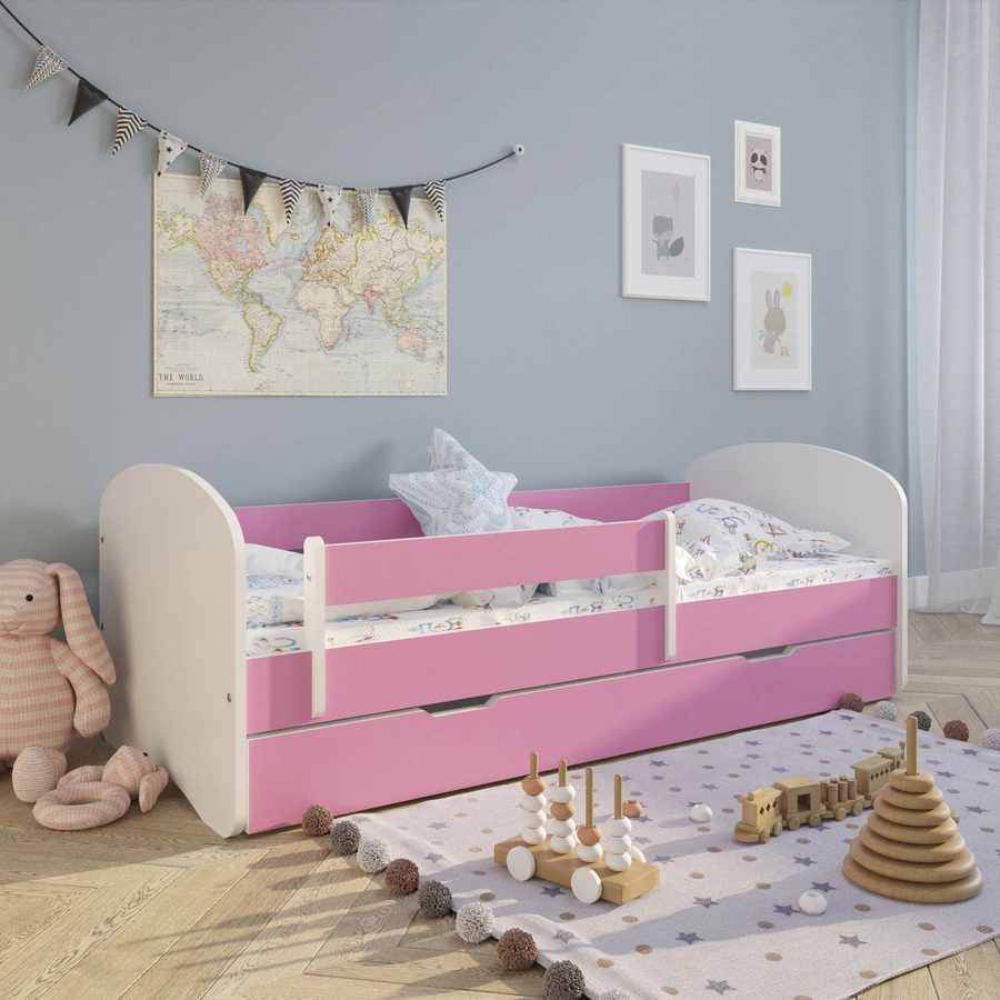 Kids Collective Kinderbett 70x140 mit Matratze, Rausfallschutz & Lattenrost pink mit Schublade