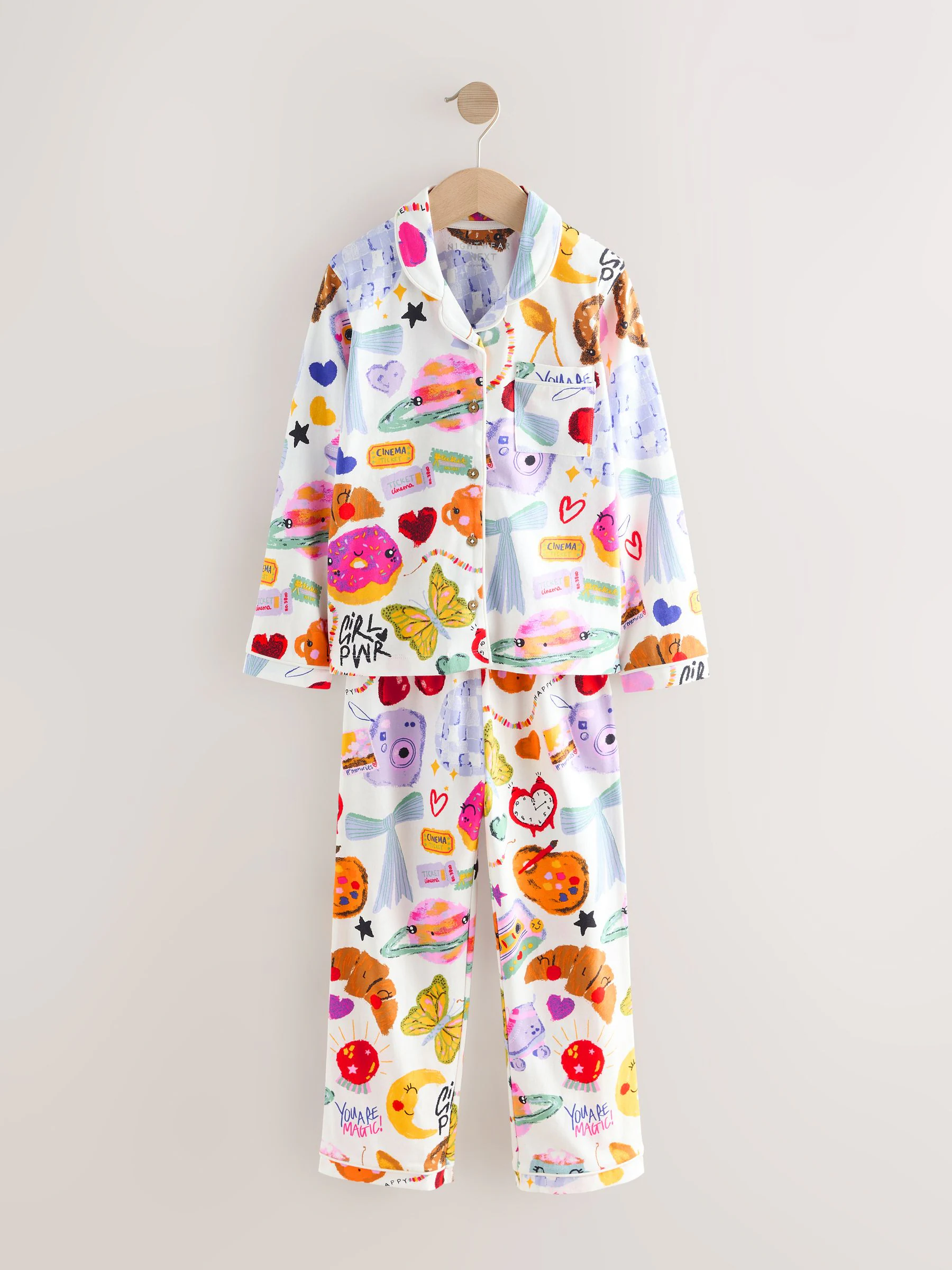 Ecru wit met foodprint - Pyjama met knoopsluiting (3-16jr)