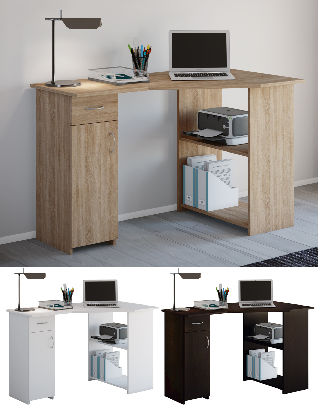 Eck-Schreibtisch LINZIA - weiß - 118 cm