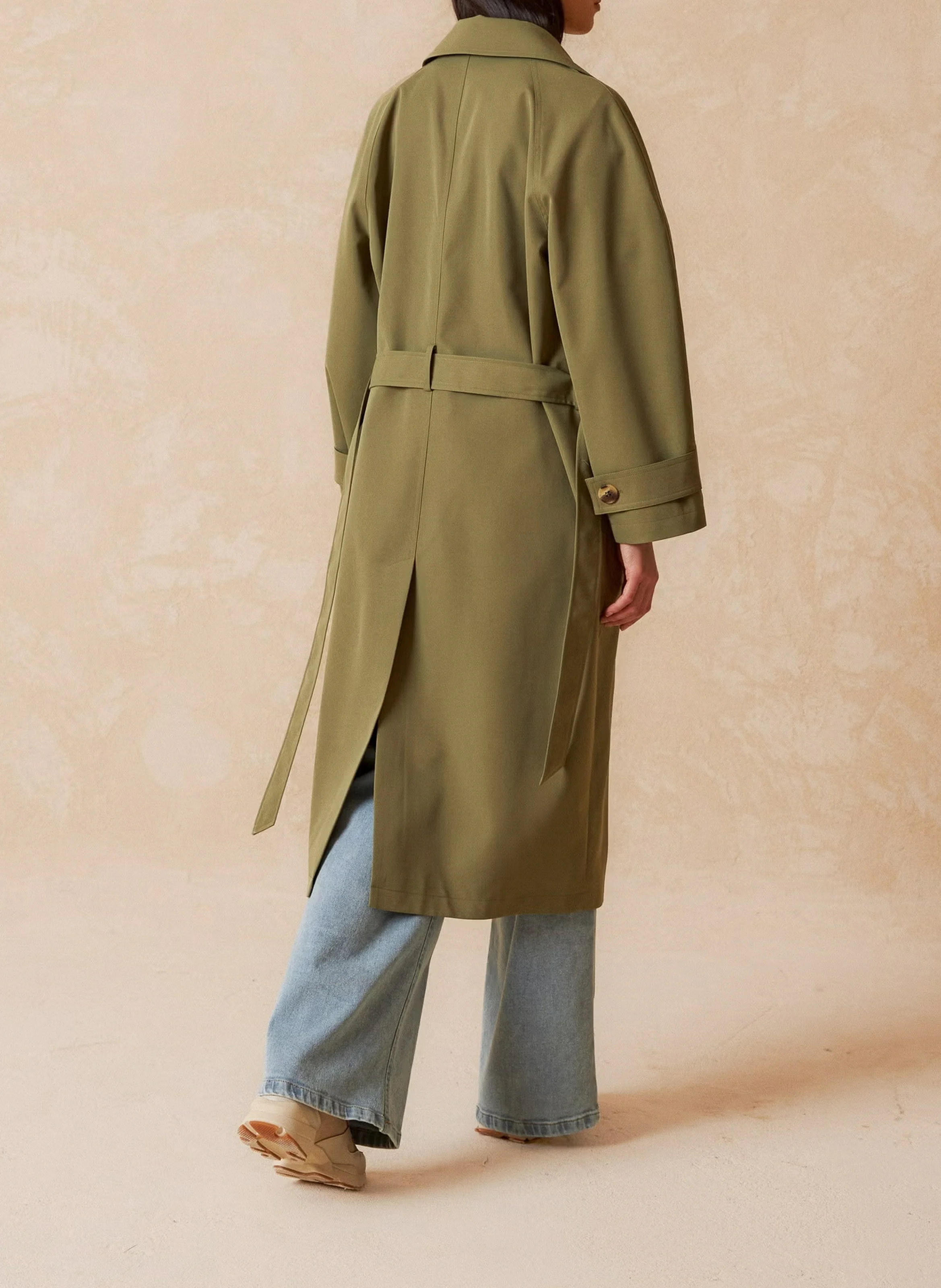 Trench long col montant| Vert