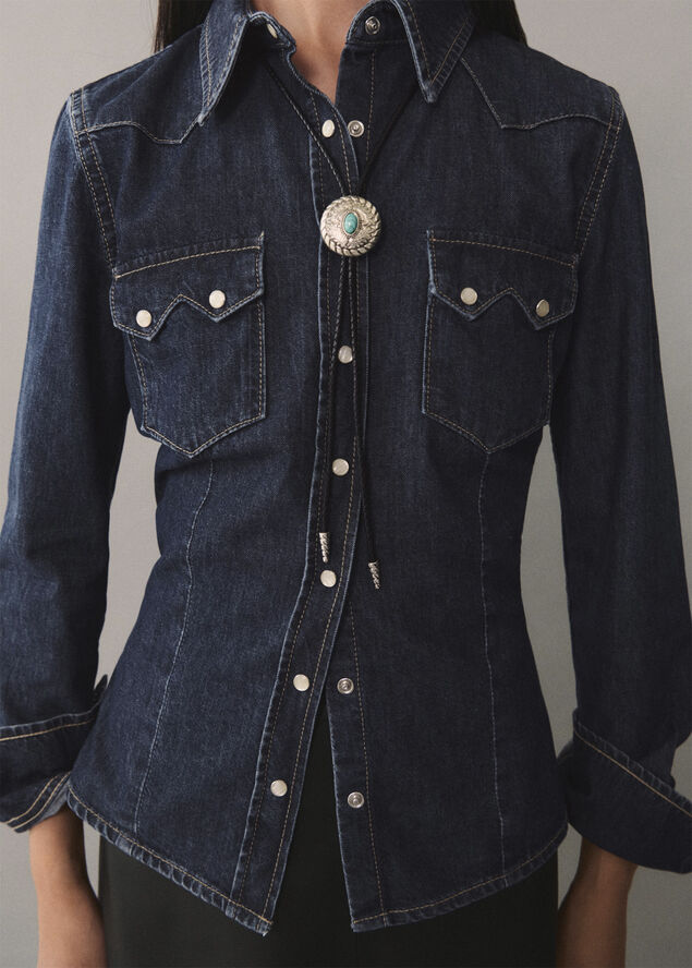 MANGO Chest-pocket denim shirt Open blue