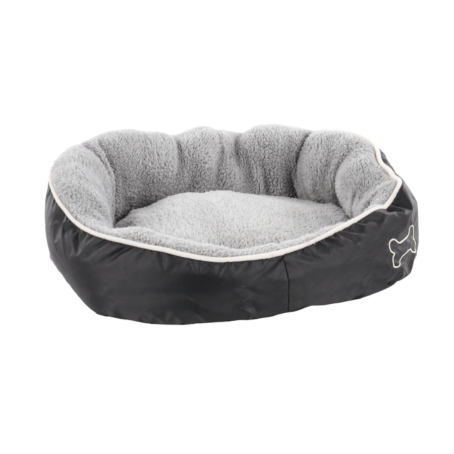 Cama/berço retangular cinza para cães com estampa de flamingo