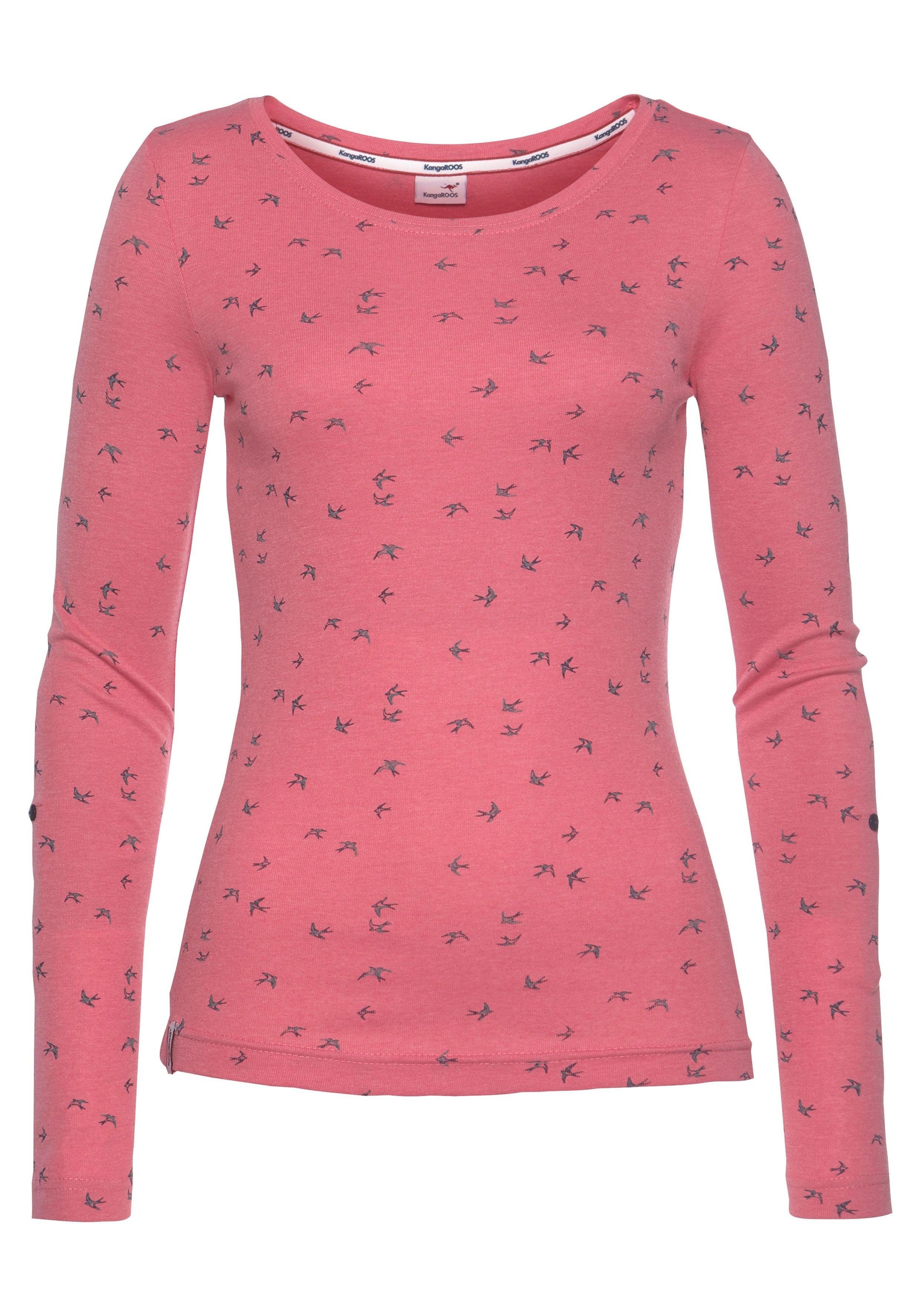 KangaROOS Langarmshirt , krempelbare Ärmel,  sehr figurbetont,  aus elastischer Rippware
