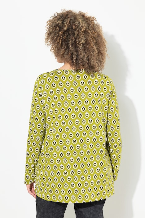Shirt, Zierfalten, A-Linie, V-Ausschnitt, Langarm
