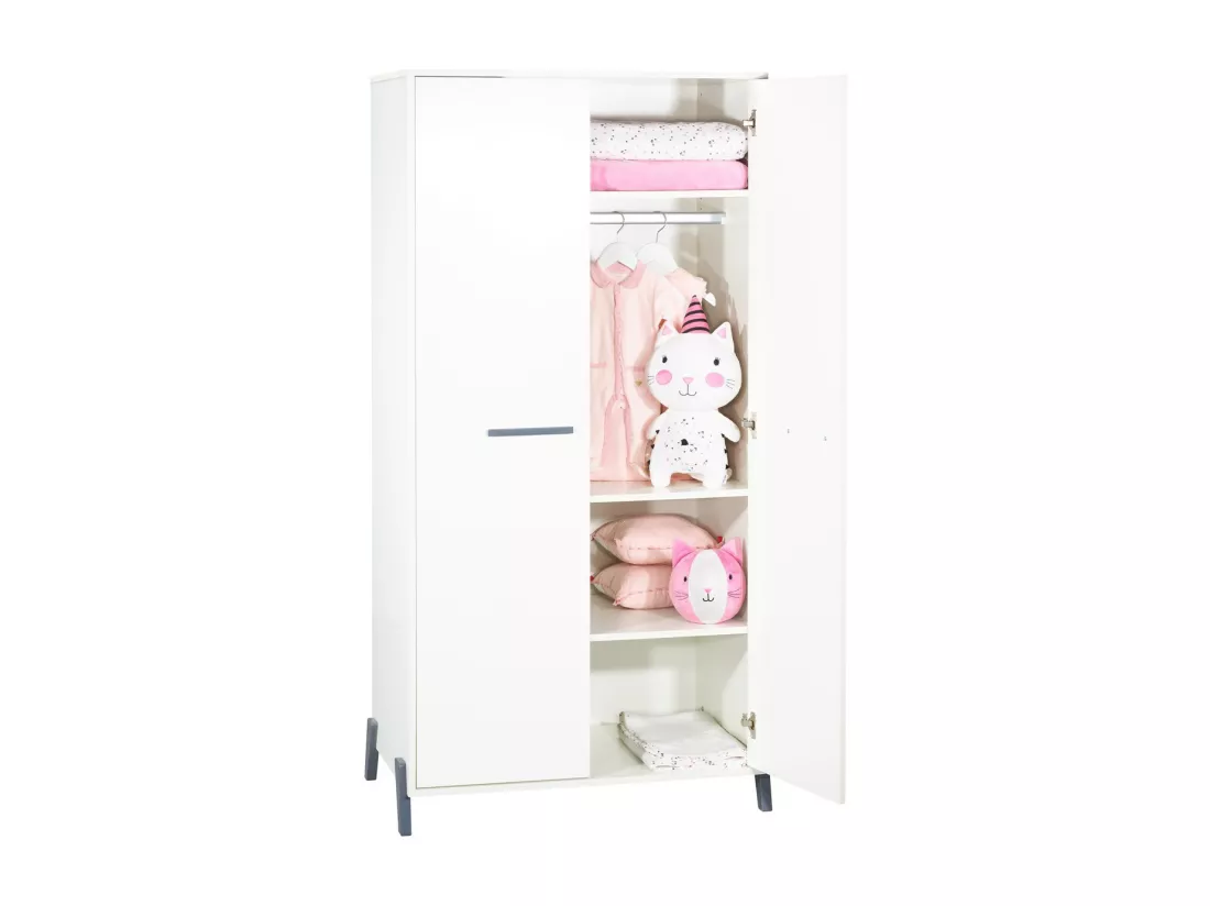 Armoire bébé 2 portes sur pieds en bois blanc