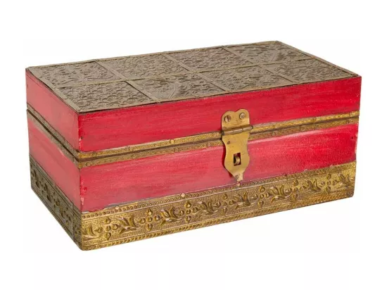 Coffret à bijoux en bois et métal rouge 20x11x9h