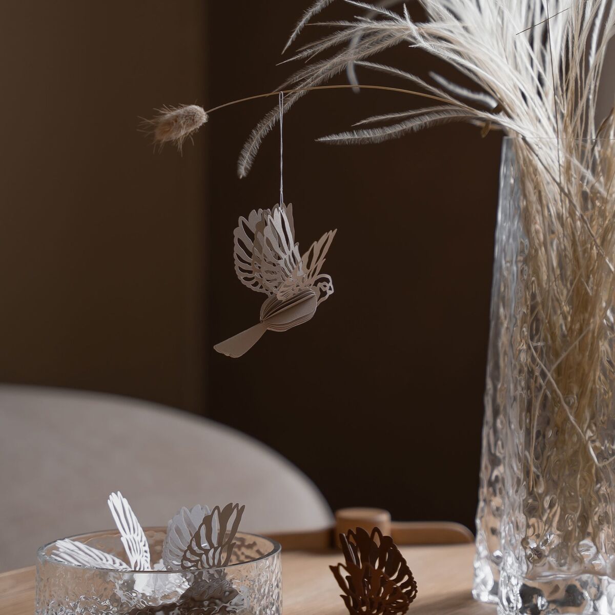 Paper Bird ornament 2-pack, sand
