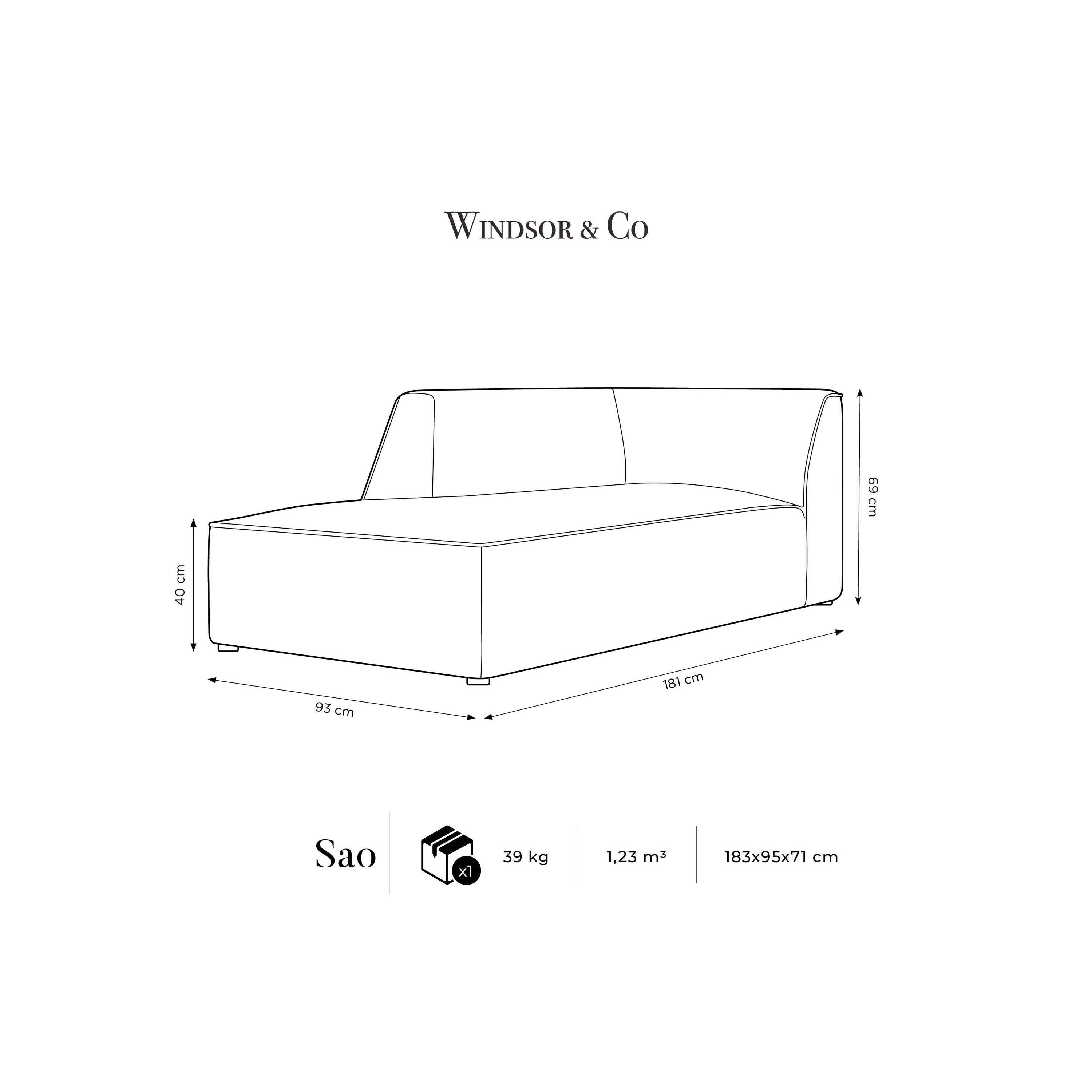 Windsor & Co Sao Chaise Longue Links - Ribstof - Lichtgrijs