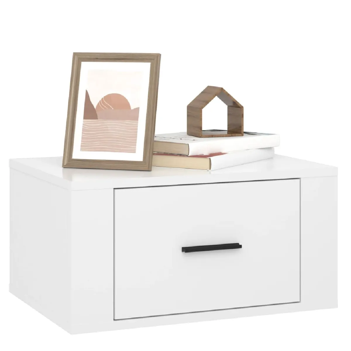 vidaXL Table de chevet murale - Blanc brillant 50x36x25 cm
