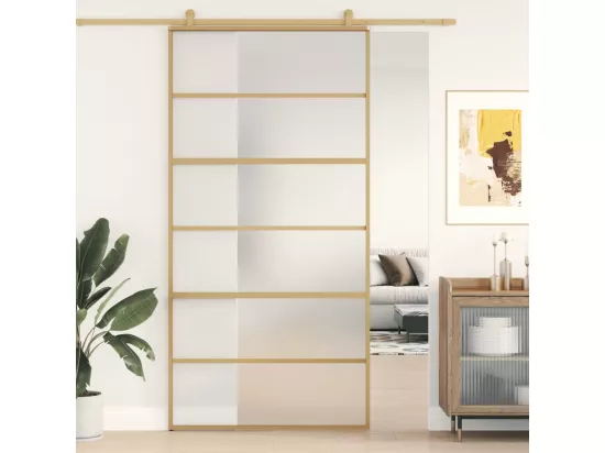 Porte coulissante doré 102,5x205 cm verre ESG dépoli aluminium