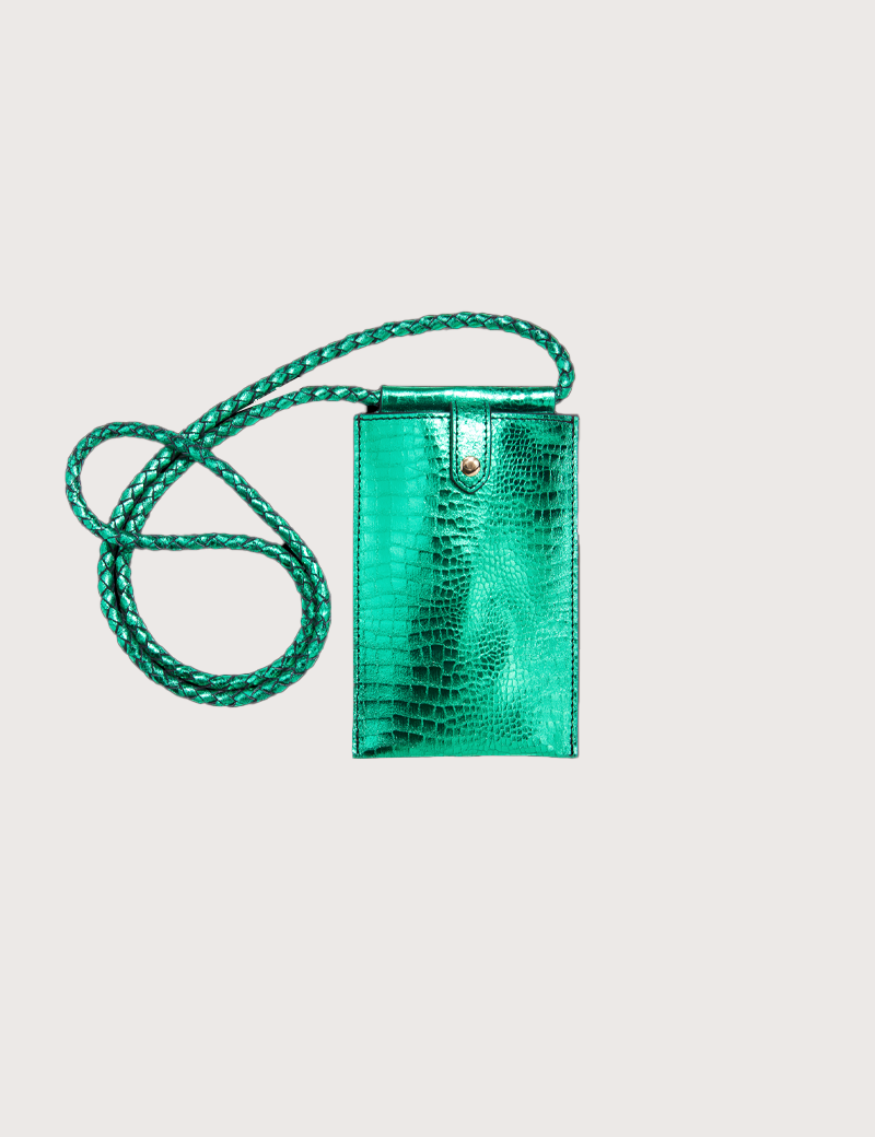 PIECES POCHETTE TÉLÉPHONE EN CUIR DAINO VERT D'EAU