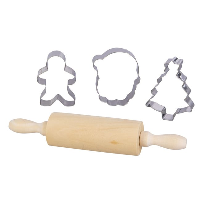 Plätzchen-Backset - Ausstechformen und Teigroller - 4 Teile