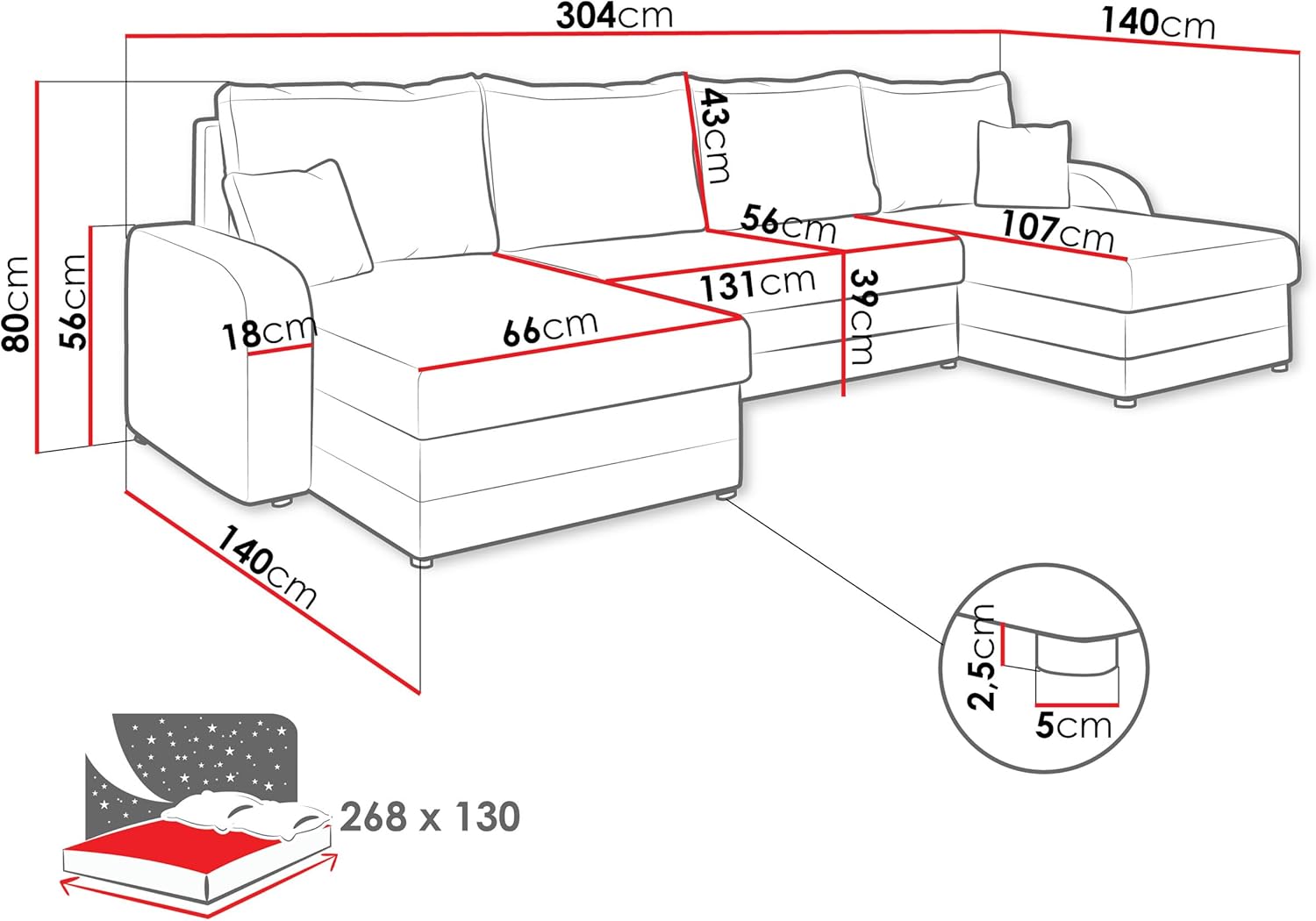 Mirjan24 Ecksofa Kristofer U, Design Eckcouch Couch mit Schlaffunktion, DREI Bettkasten, Wohnlandschaft, Bettfunktion, U-Form Sofa, Seite Universal, Farbauswahl (Lux 06 + Lux 05.)