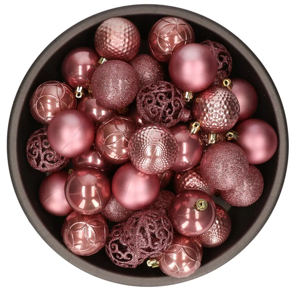 Bellatio Decorations kerstballen -37x -oudroze -6 cm -kunststof