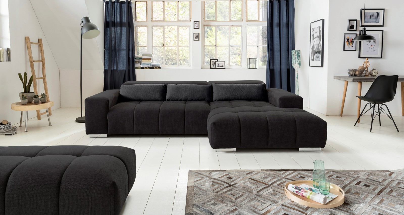 Ecksofa - schwarz - Recamiere rechts