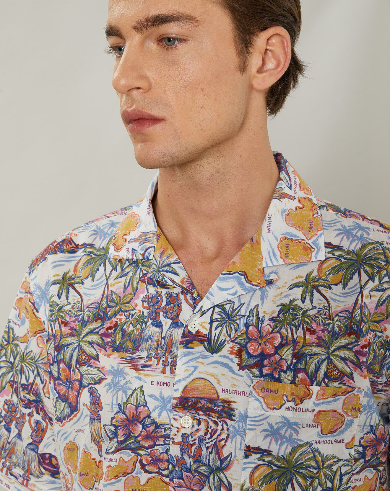 Hartford Chemise regular Palm bleu/rose
