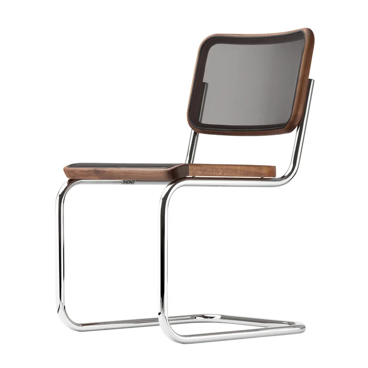 Thonet - S 32 N Stuhl, Chrom / Nussbaum geölt / Netzbespannung schwarz (Pure Materials)