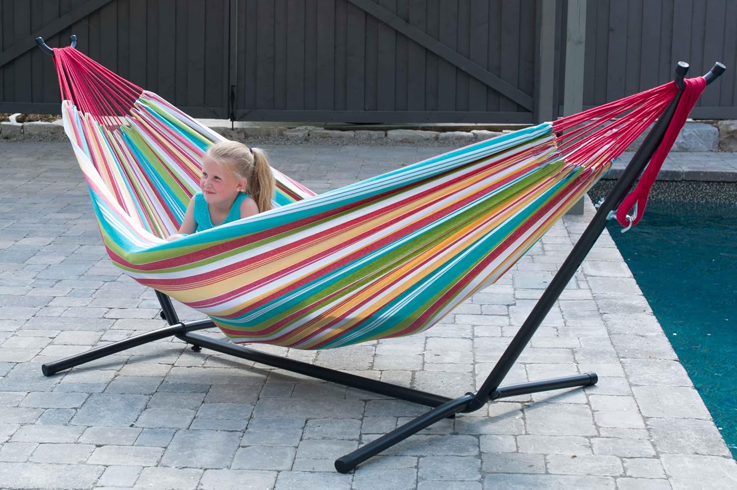 Vivere Doppel Baumwolle Hängematte mit Hängemattengestell 250 cm, Salsa