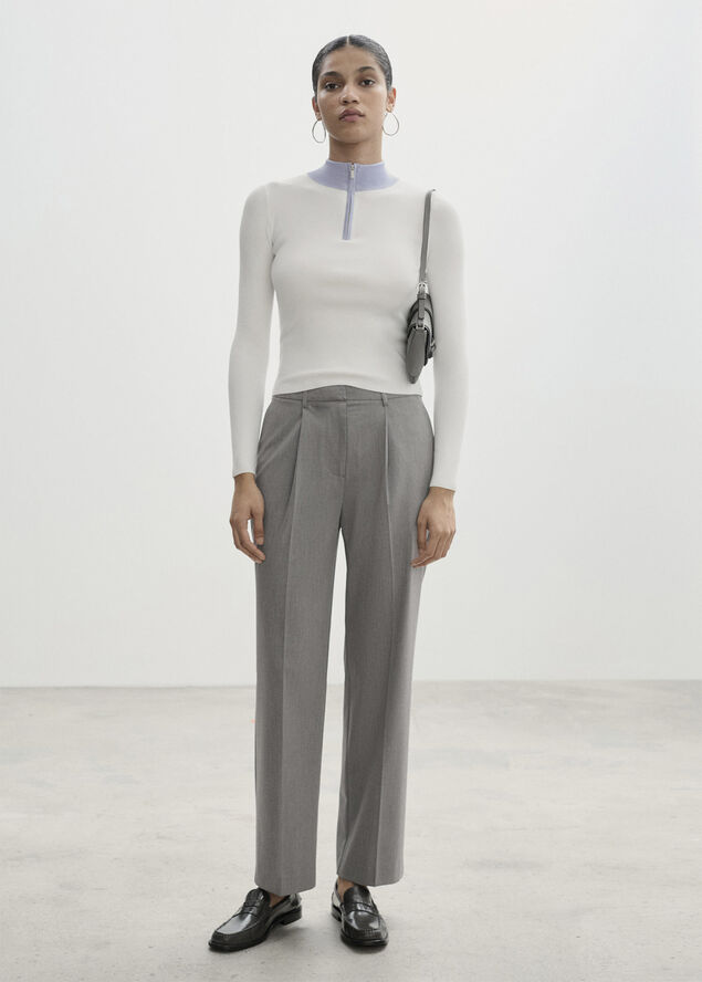 MANGO Pleated straight trousers Lt pastel grey