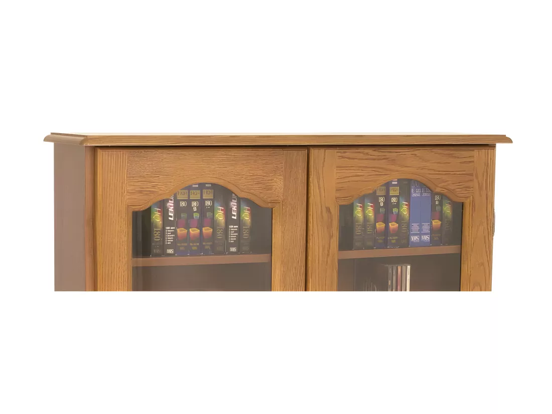 Vitrine Chêne 2 Portes Vitrées 5 Etagères 6 Niches L 92.4 H 105.8 P 21.5 cm
