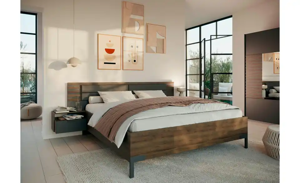 Bettanlage Barea Basaltgrau, Dunkelgrau 282 cm 180x200 cm