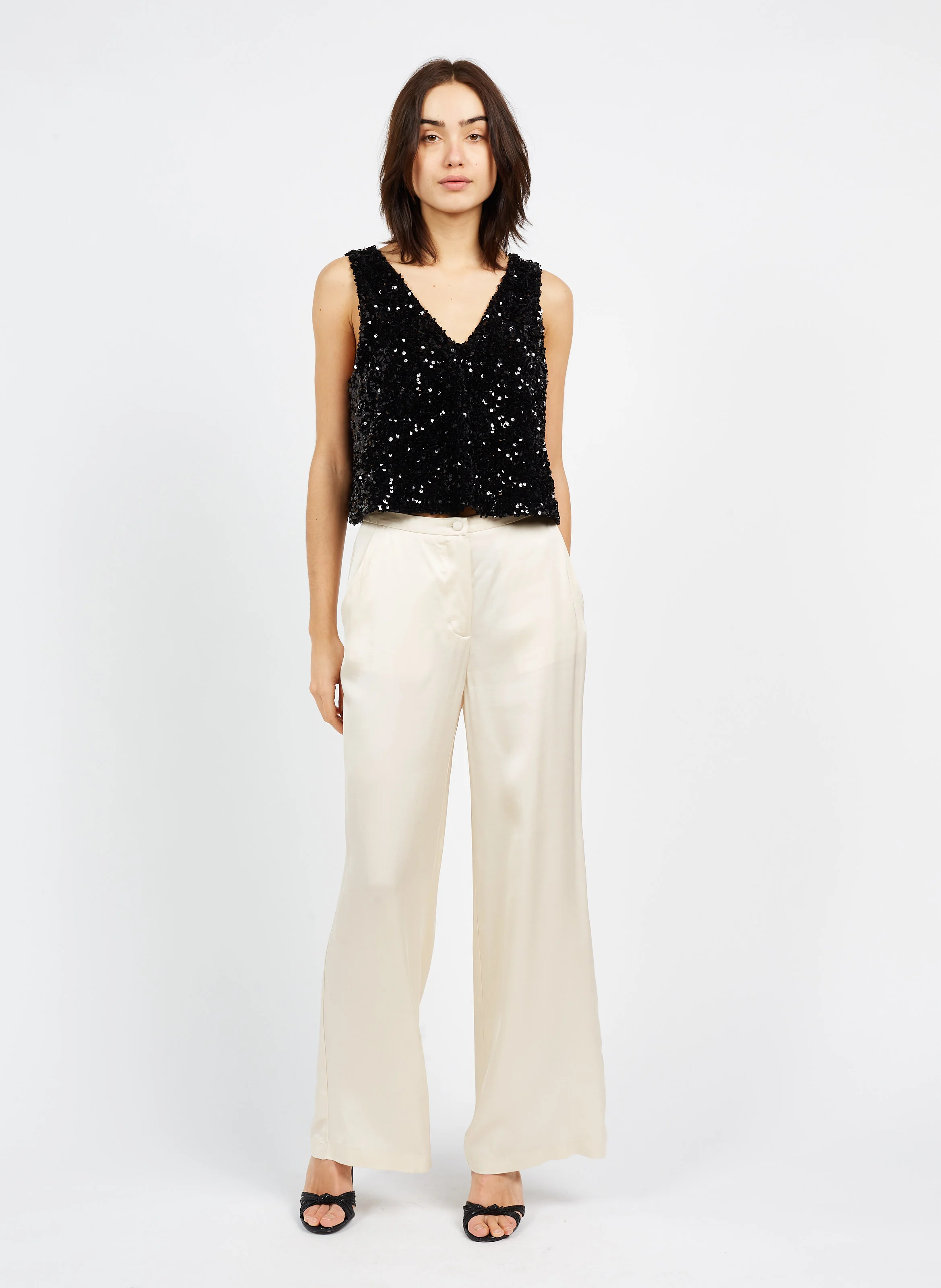 LE CHARLES - Pantalon droit effet satin en viscose | Blanc