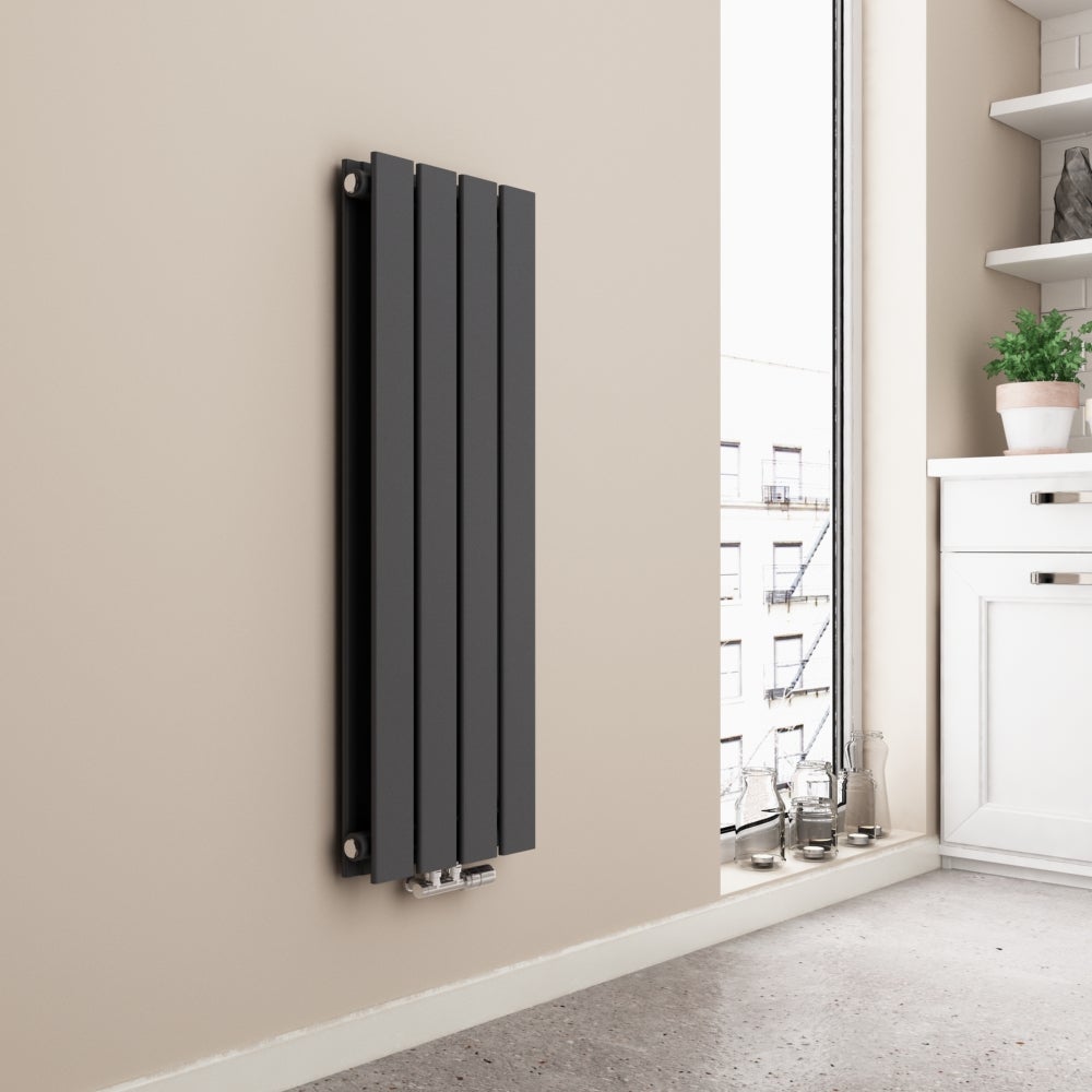 EMKE Radiator 900 x 300 mm Badkamerradiator Paneelradiator Compacte radiator, Dubbellaags Badkamer Designradiator Middenaansluiting 446W Antraciet