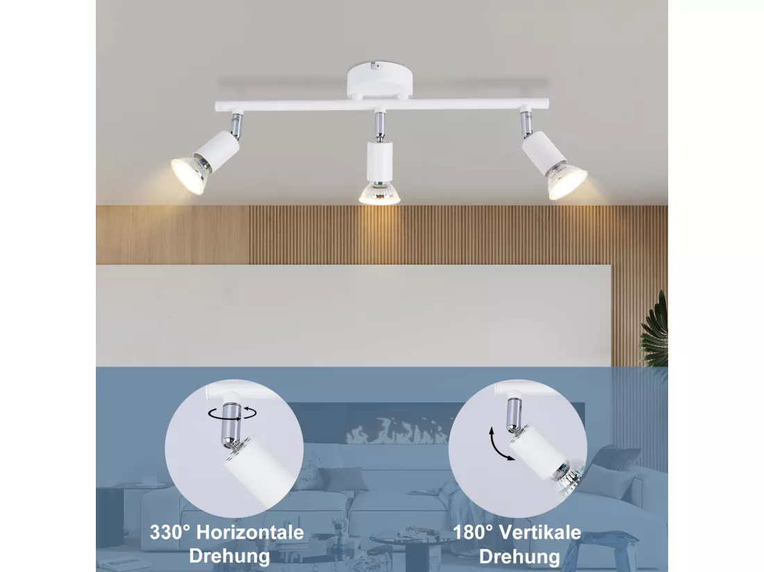 NETTLIFE Spot de plafond LED 3 ampoules plafonnier - plafonnier d'intérieur GU10 blanc chaud moderne