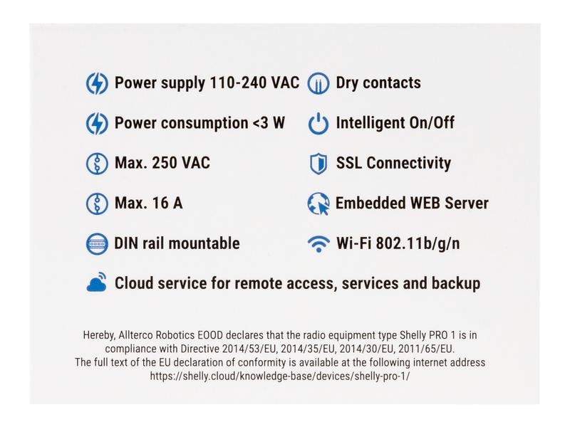 Shelly WLAN-Schaltaktor Shelly Pro 1 DIN-Rail-WiFi-Switch, IP Relais mit Shelly Pro AddOn Schnittstelle
