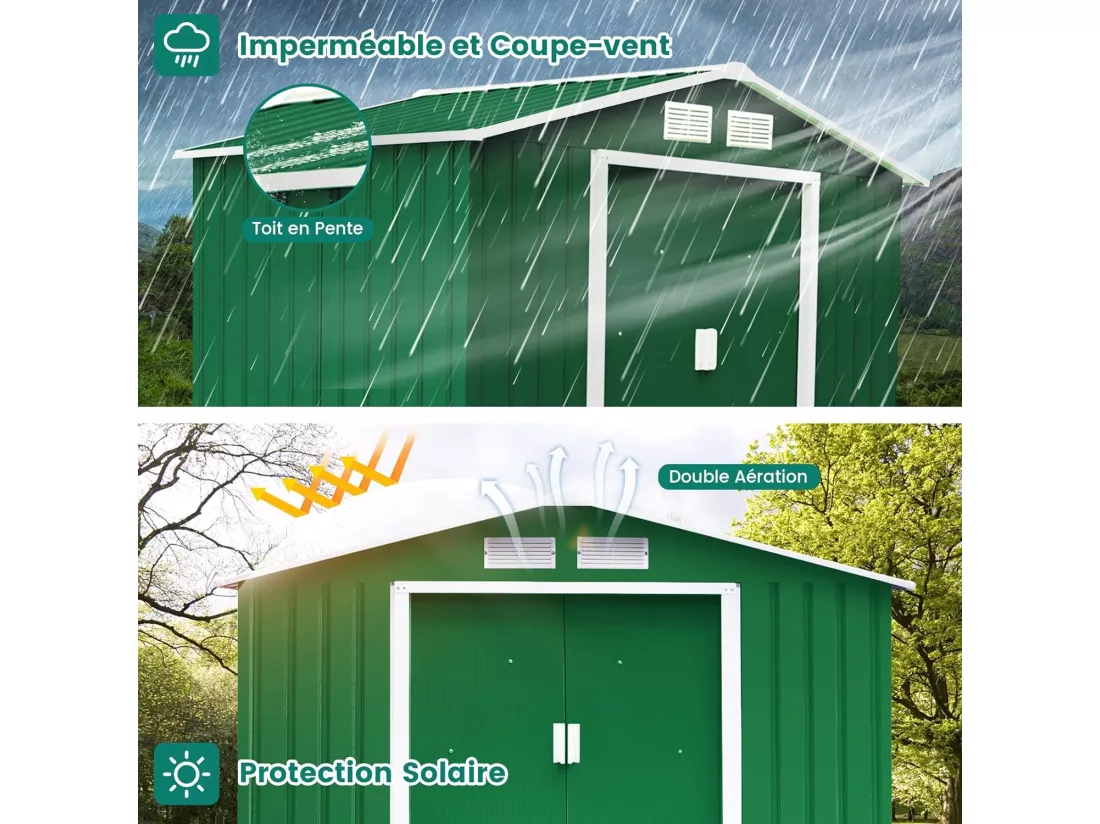Abri de Jardin en Métal Cabane/Remise de Jardin Stockage Rangement de Vélo Outils 213 x 130 x 173 cm vert