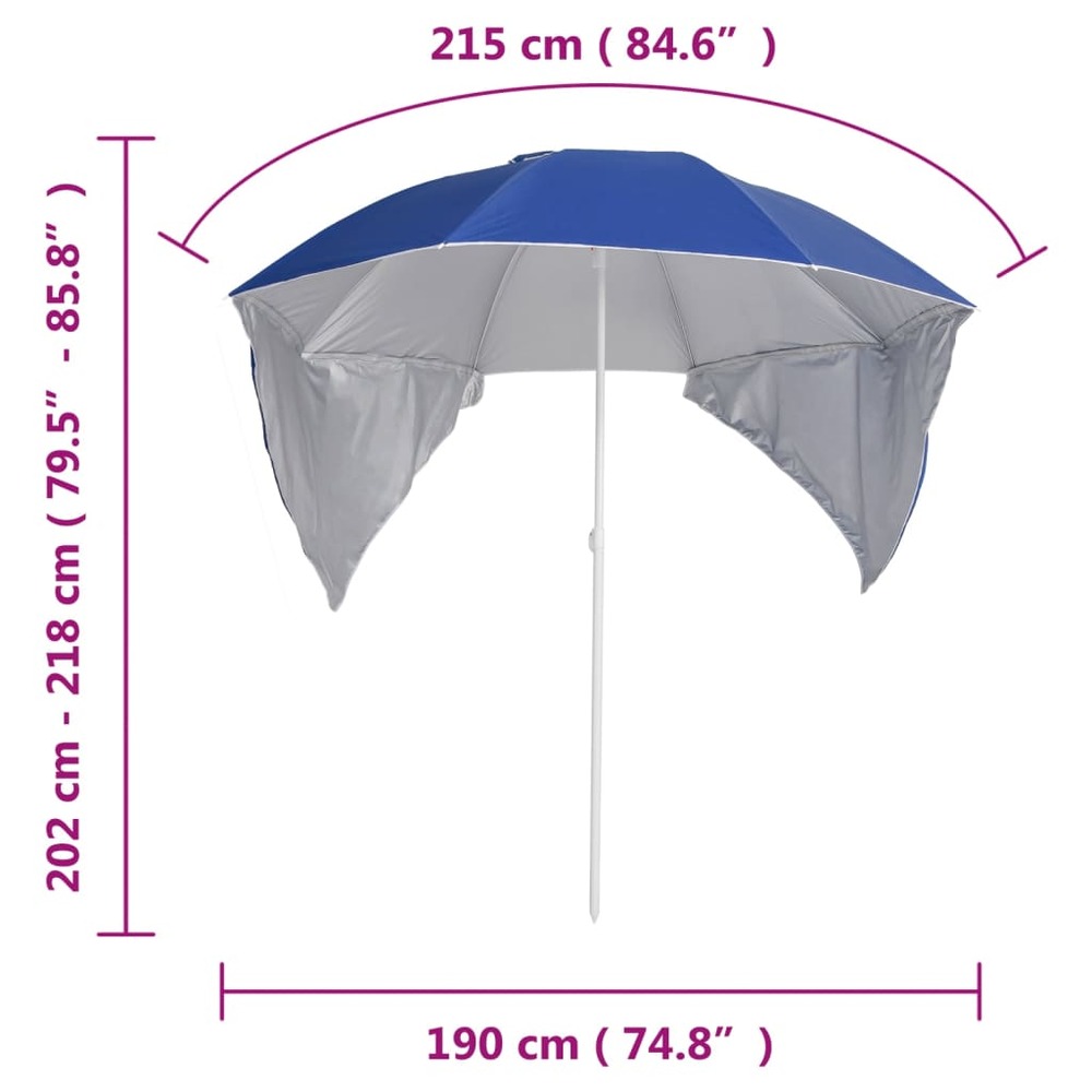 Parasol mobilier de jardin de plage avec parois latérales 215 cm bleu