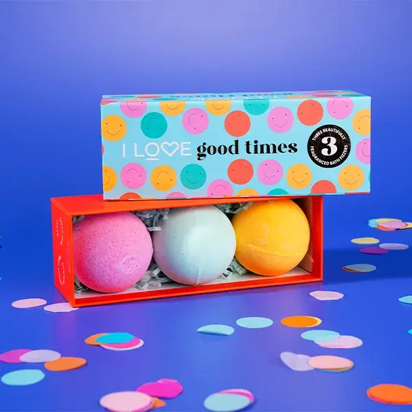 Eu AMO o conjunto de presente com 3 bombas de banho Good Times.