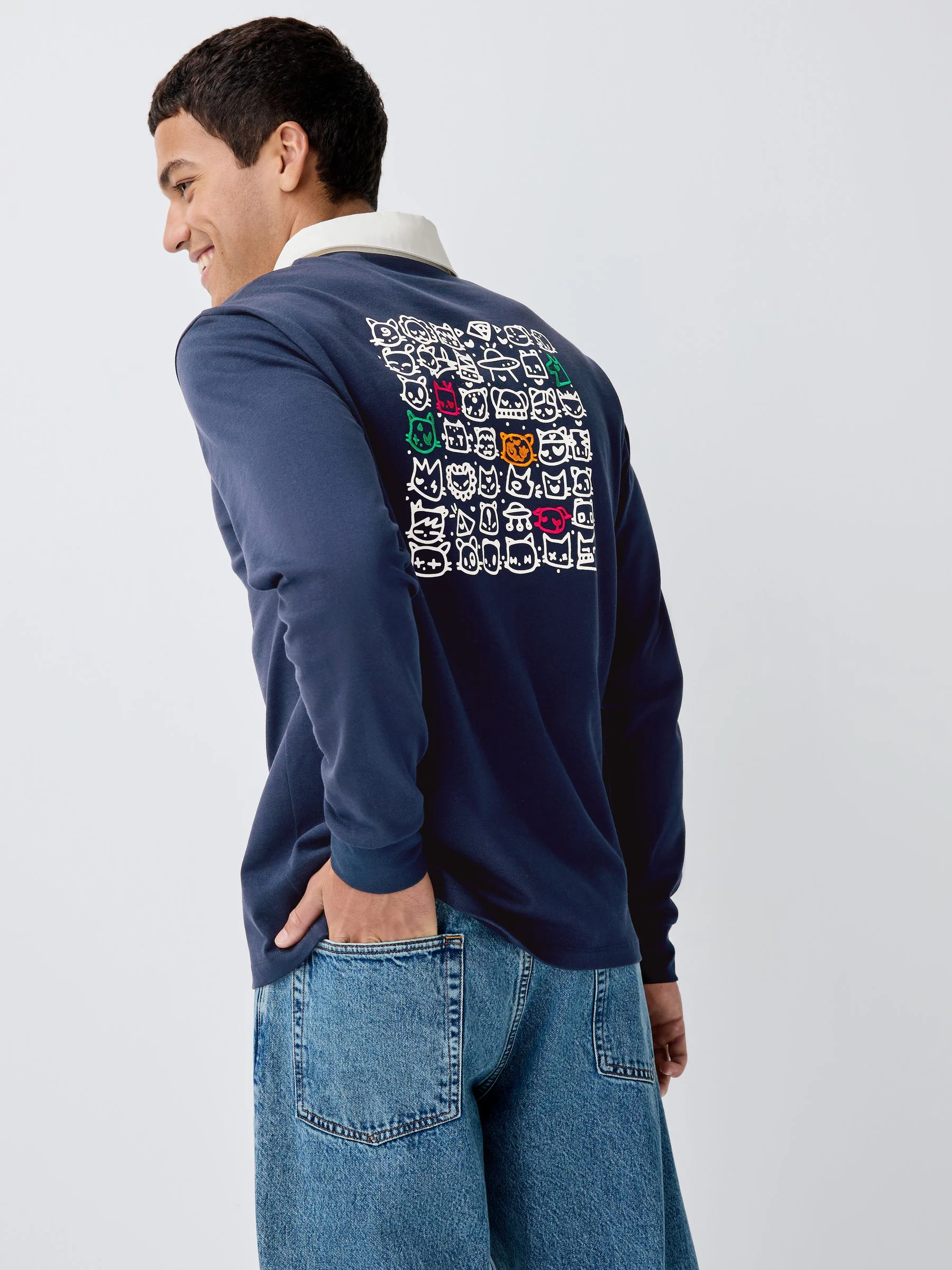 Marineblauwe Tot Cat-licentie - Rugbyshirt