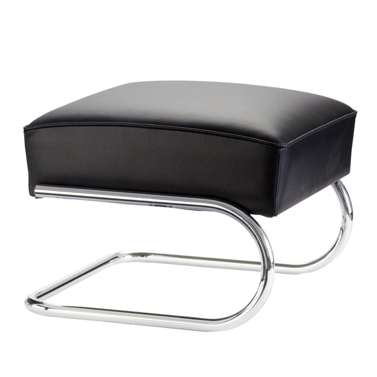 Thonet S411 H hocker leer Nero, chroom onderstel