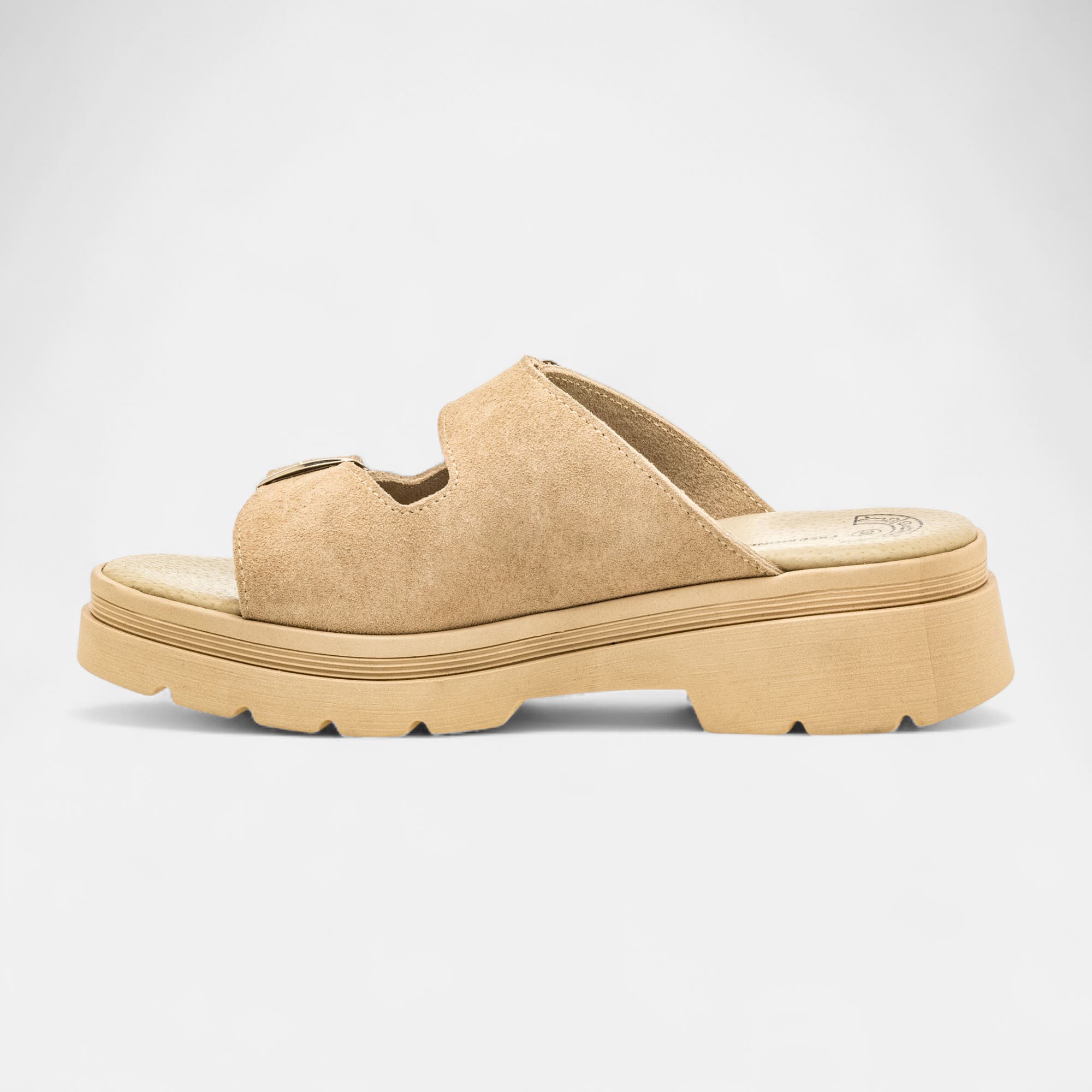 Mules à talon compensé Femme en cuir beige
