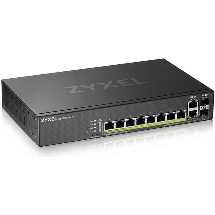 Zyxel GS2220-10HP-EU0101F commutateur réseau Géré L2 Gigabit Ethernet (10/100/1000) Connexion Ethernet, supportant l'alimentation via ce port (PoE) Noir