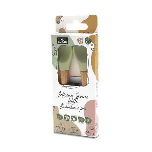 Lot de 2 cuillères en silicones manche bambou VERT - LORELLI