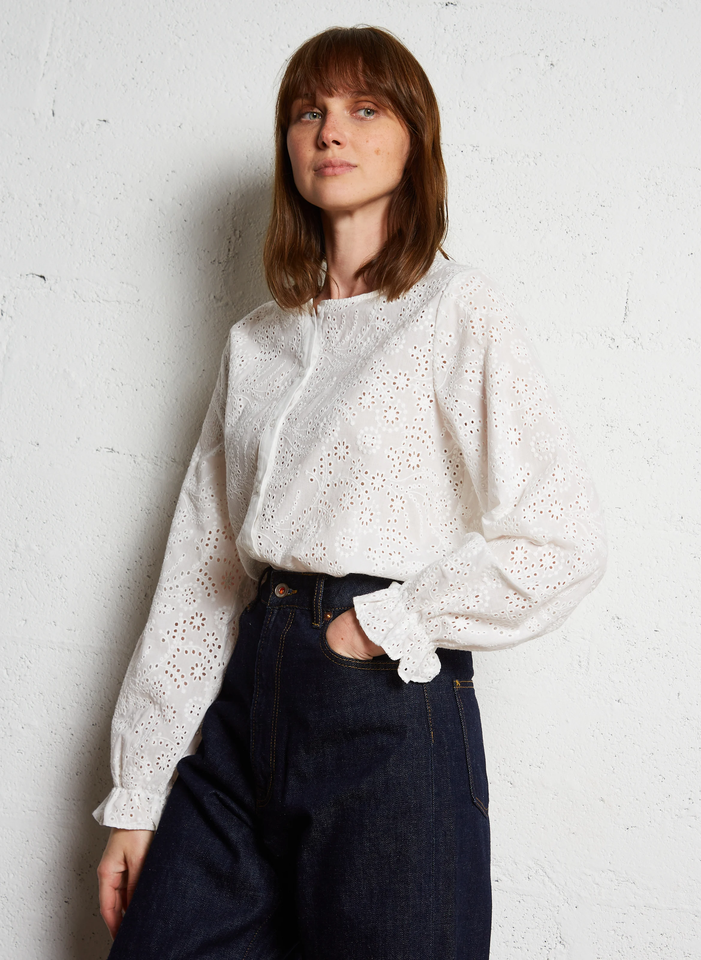 CELIMA - Chemise droite brodée en coton | Blanc