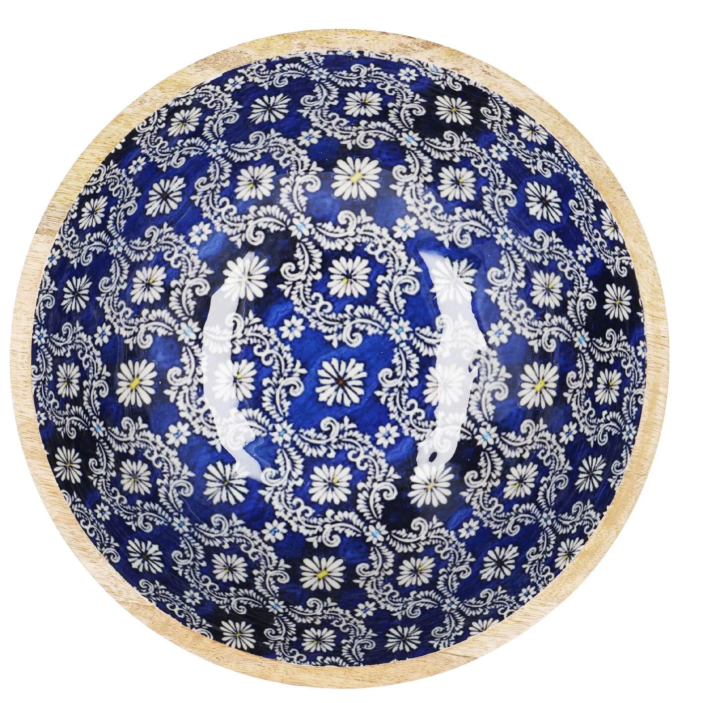 Holzschale Motiv, blau/weiß, 30 cm