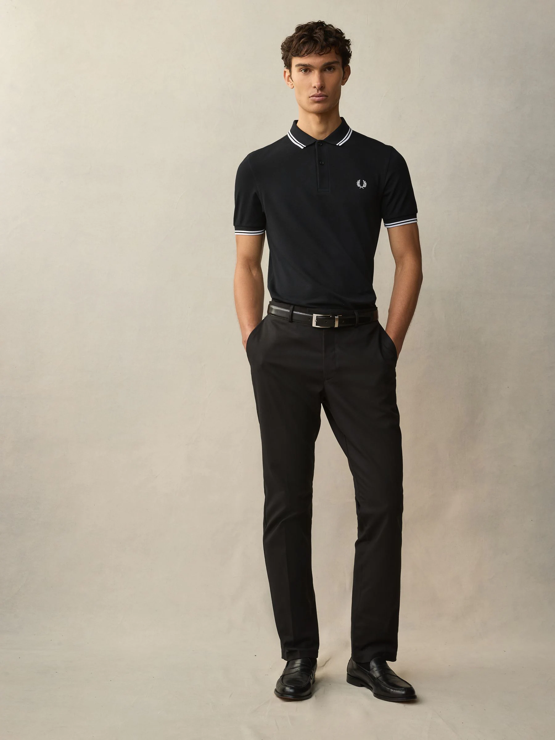 Zwart/wit - Fred Perry poloshirt met gestreepte rand