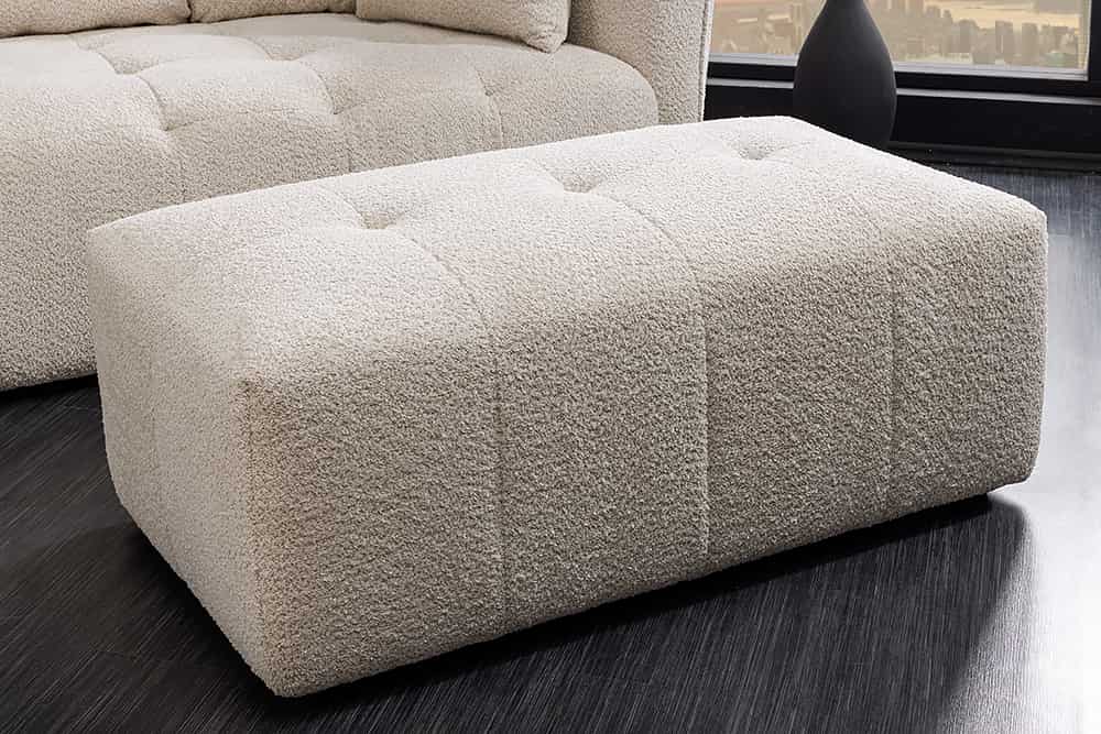 Moderner Hocker ROYAL 120cm champagner beige Bouclé Federkern Sitzhocker