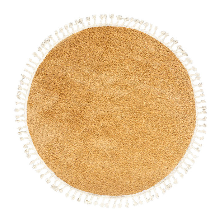 Rond hoogpolig vloerkleed - Lofty Fringe Geel | Sfeervol!